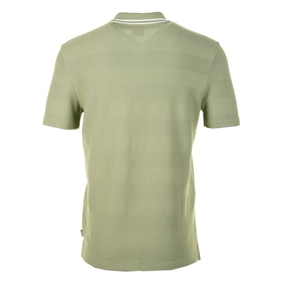 Short Sleeve Zip Textured Tipped Polo Shirt Greyish Green