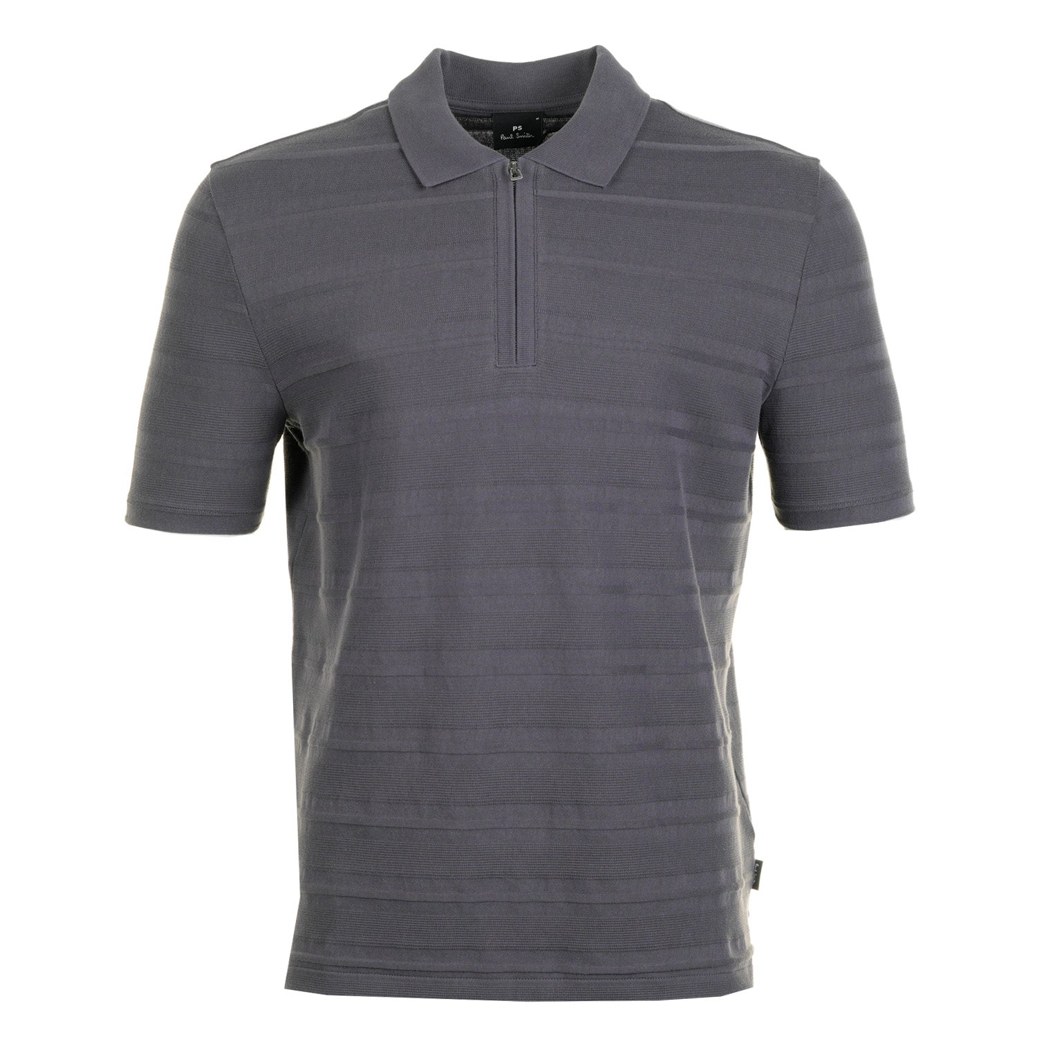 Short Sleeve Zip Textured Stripe Polo Shirt Slate