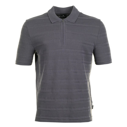 Short Sleeve Zip Textured Stripe Polo Shirt Slate