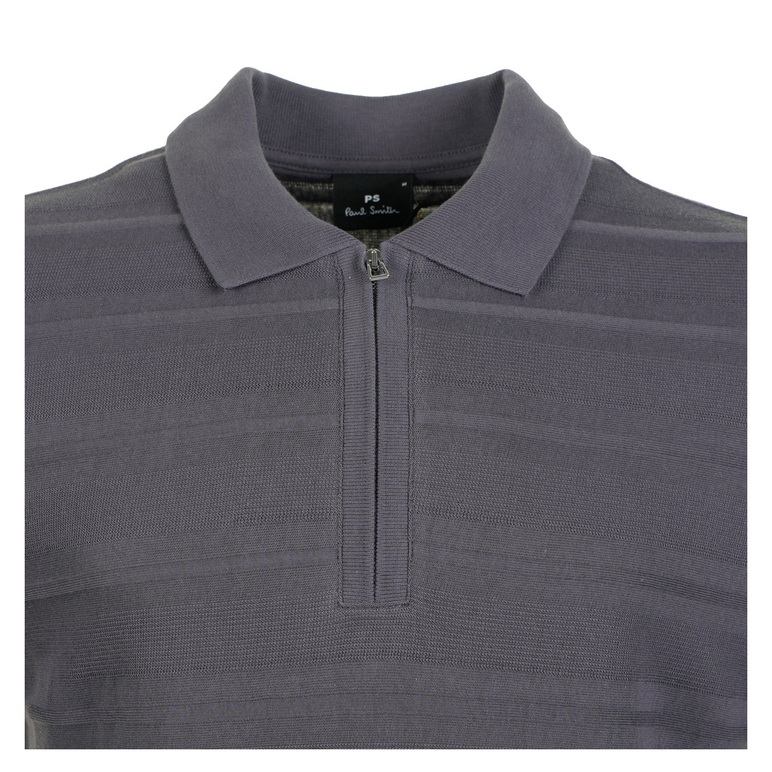 Short Sleeve Zip Textured Stripe Polo Shirt Slate