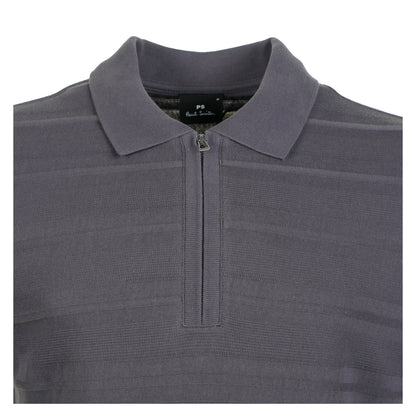 Short Sleeve Zip Textured Stripe Polo Shirt Slate