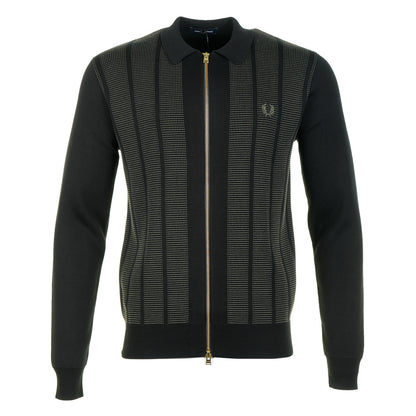 Textured Panel Zip Cardigan Black