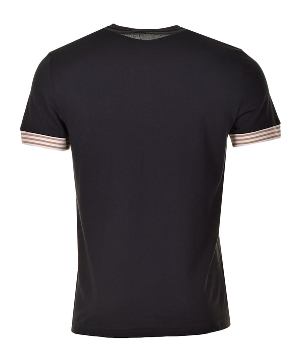 Striped Cuff Pique T Shirt Black