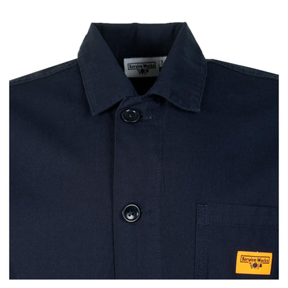 Close up of Service Works Twill Chore Shirt Dark Navy