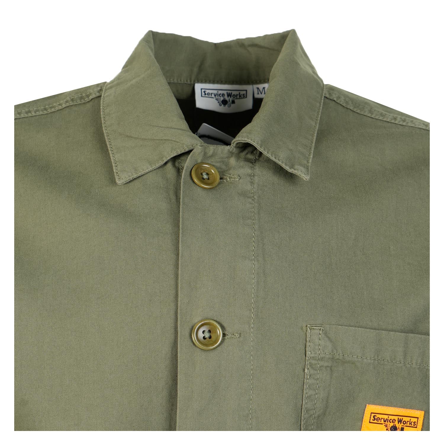 close up detailing of service works Twill Chore Shirt Olive