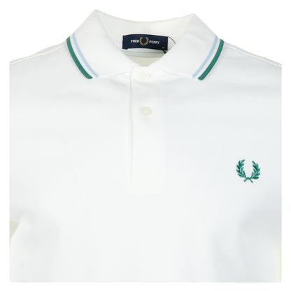 Short Sleeve Twin Tipped Polo Shirt Snow White Track Blue Sport Green