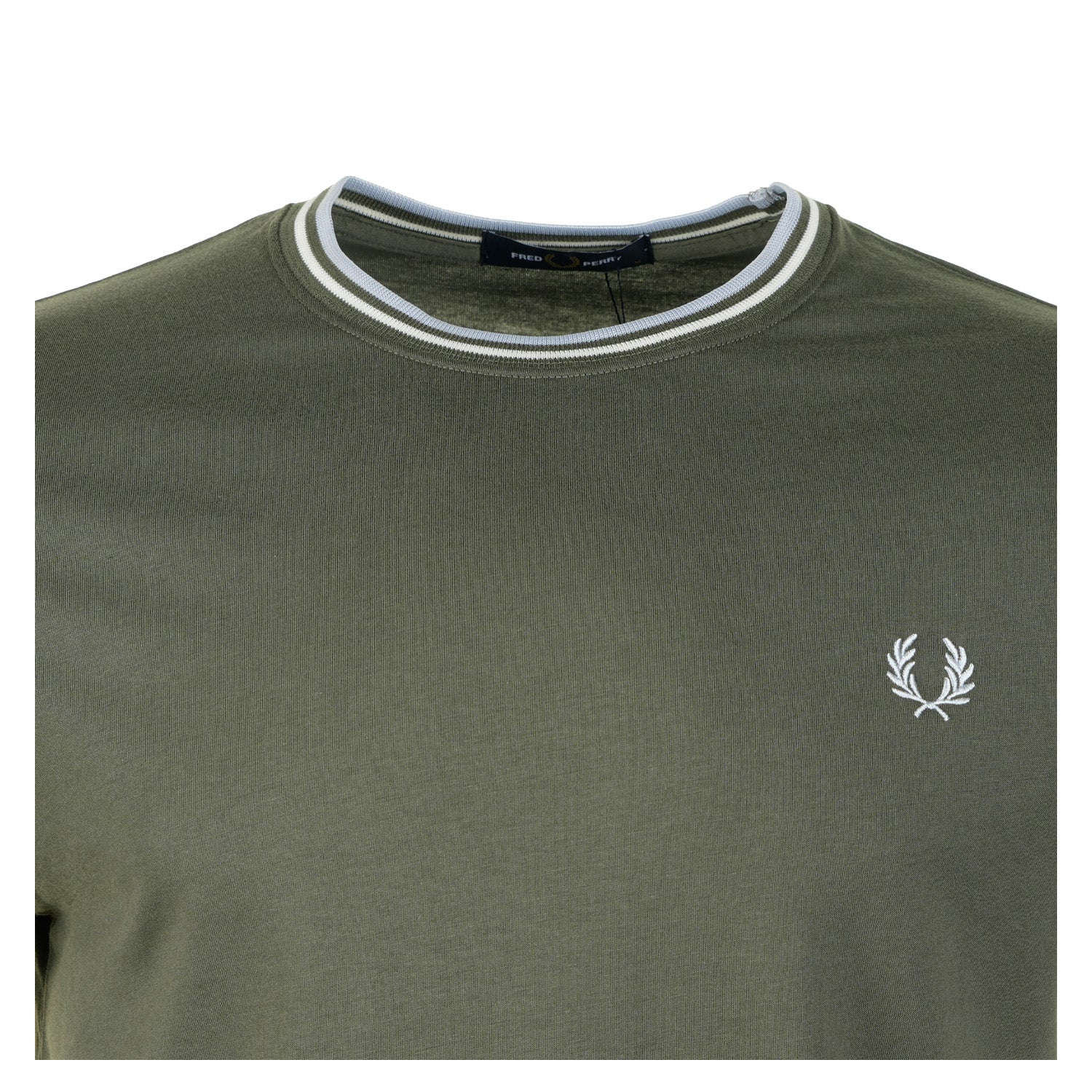 Close up of collar on Fred perry Twin Tipped T Shirt Lawn Green