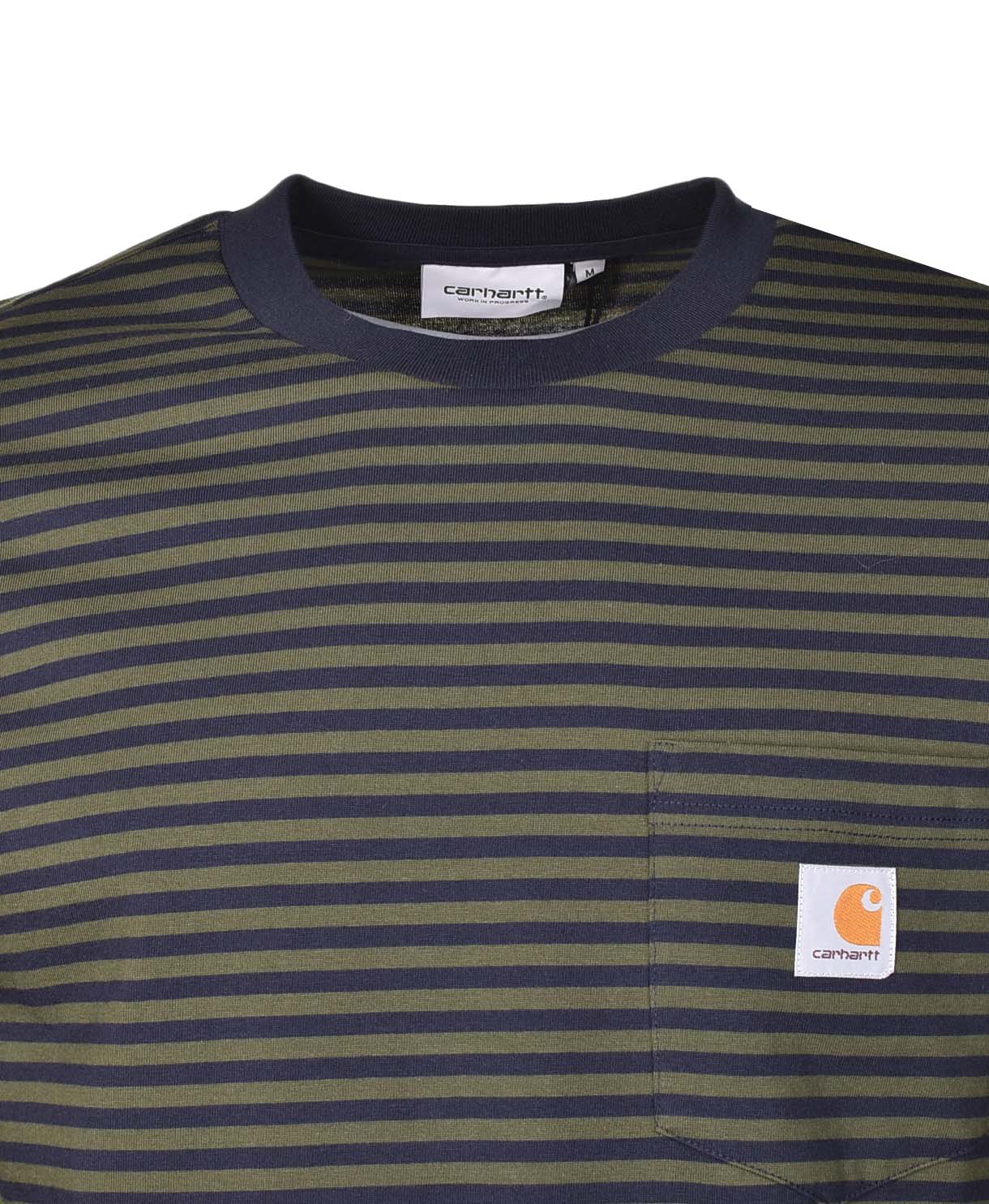 Verner Pocket Stripe Long Sleeve T Shirt Dark Navy Office Green