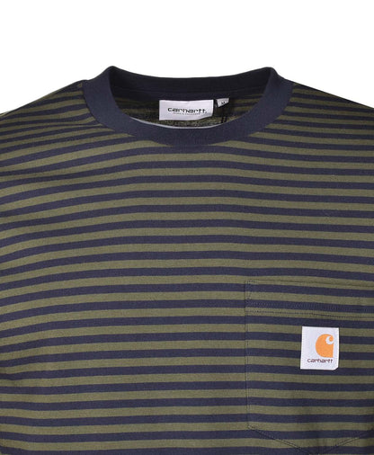 Verner Pocket Stripe Long Sleeve T Shirt Dark Navy Office Green