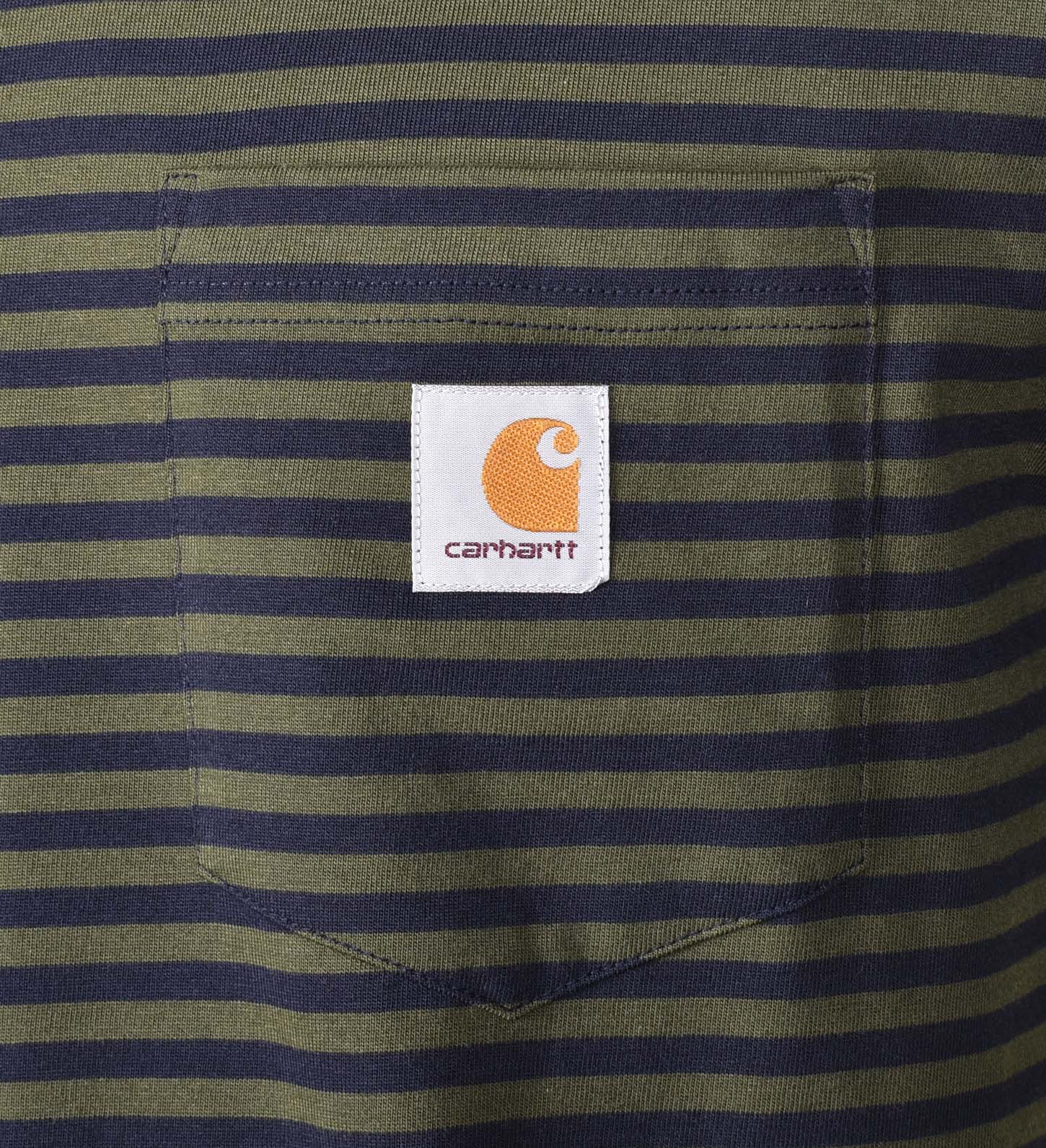 Verner Pocket Stripe Long Sleeve T Shirt Dark Navy Office Green