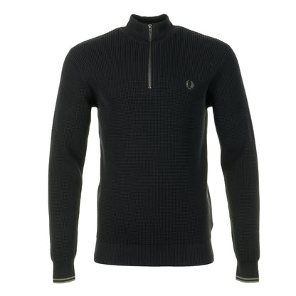 Waffle Stitch Half Zip Jumper Black