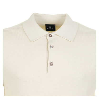Short Sleeve Waffle Polo Shirt Beige