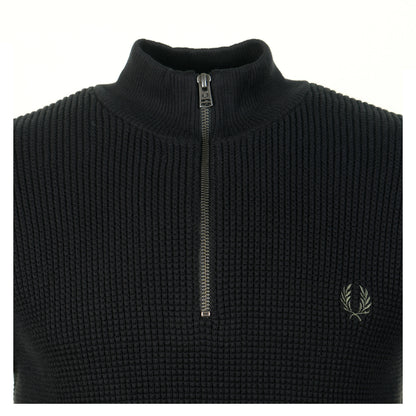 Waffle Stitch Half Zip Jumper Black
