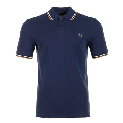 Short Sleeve Twin Tipped Polo Shirt Twilight Navy / Snow White / Dark Caramel