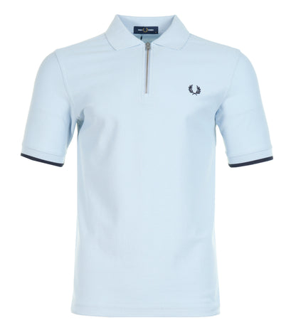 Crepe Pique Zip Neck Polo Shirt Light Smoke