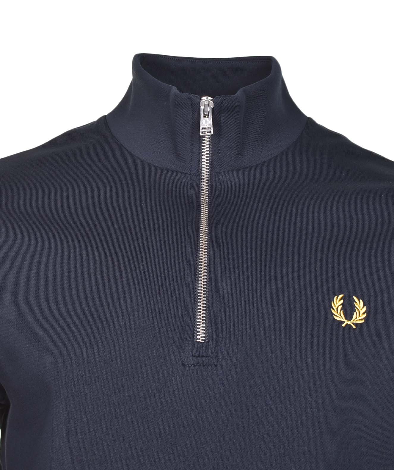 Half Zip Sweatshirt Navy Ecru Honeycomb