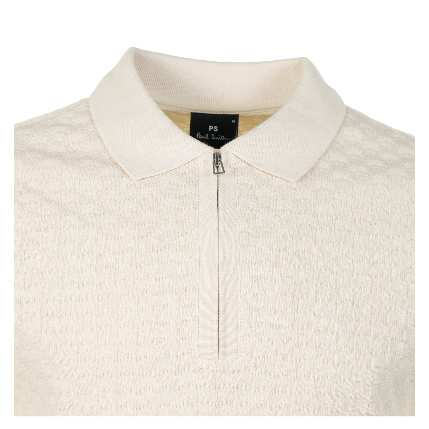 Short Sleeve Zip Front Polo Off White
