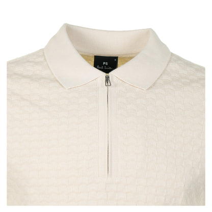 Short Sleeve Zip Front Polo Off White