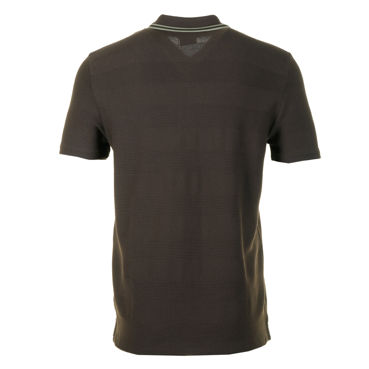 Short Sleeve Zip Textured Tipped Polo Shirt Brown