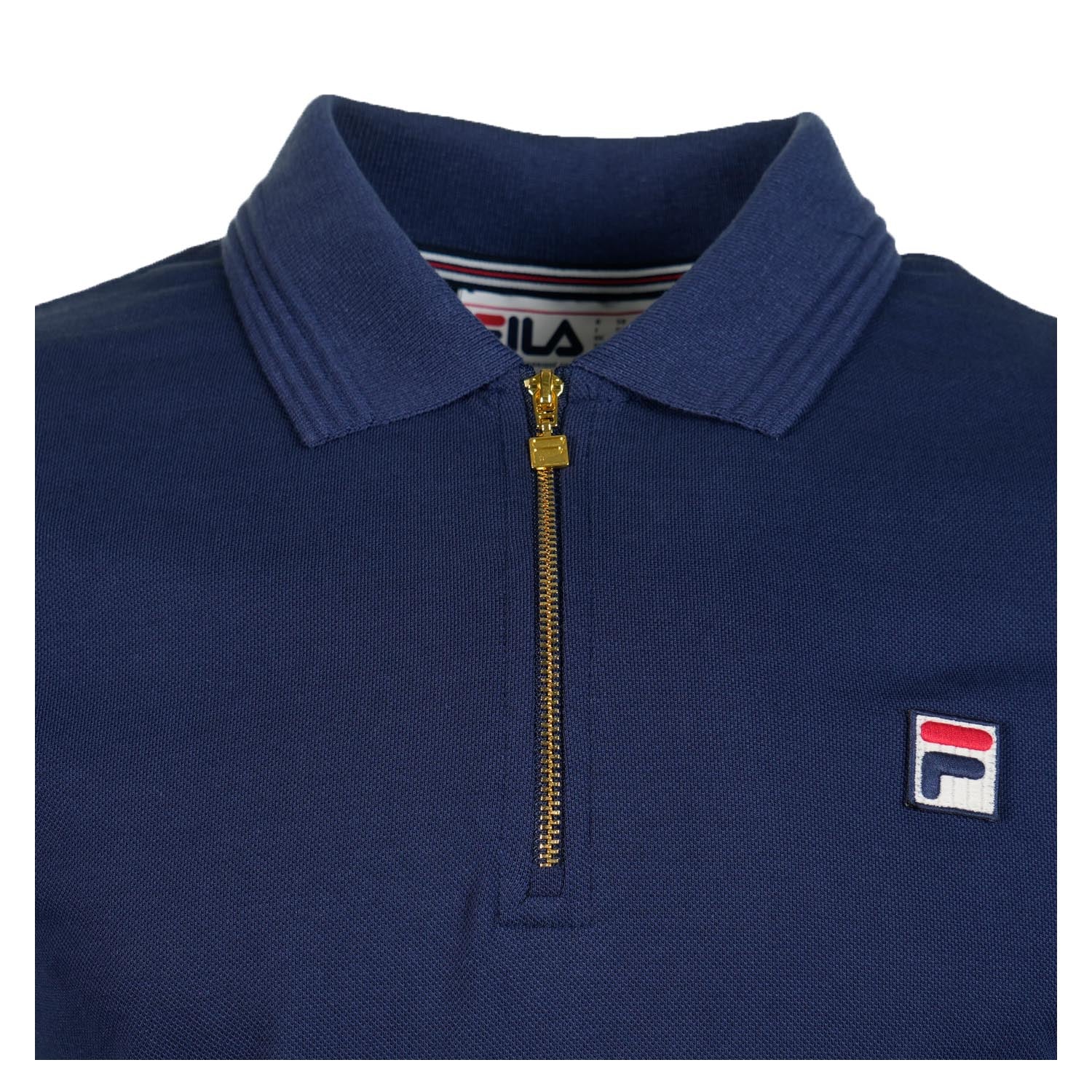 Emiliano Long Sleeve Zip Polo Raised Tipping Navy