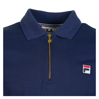 Emiliano Long Sleeve Zip Polo Raised Tipping Navy