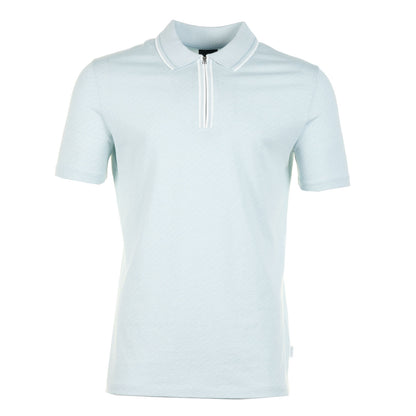 Short Sleeve Zip Front Polo Light Blue