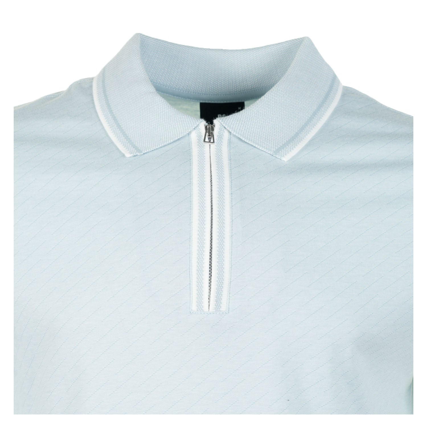 Short Sleeve Zip Front Polo Light Blue