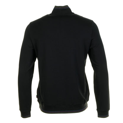 Regular Fit Half Zip Sport Stripe Long Sleeve T Shirt Black