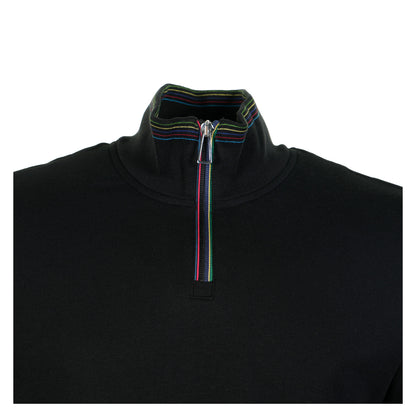 Regular Fit Half Zip Sport Stripe Long Sleeve T Shirt Black
