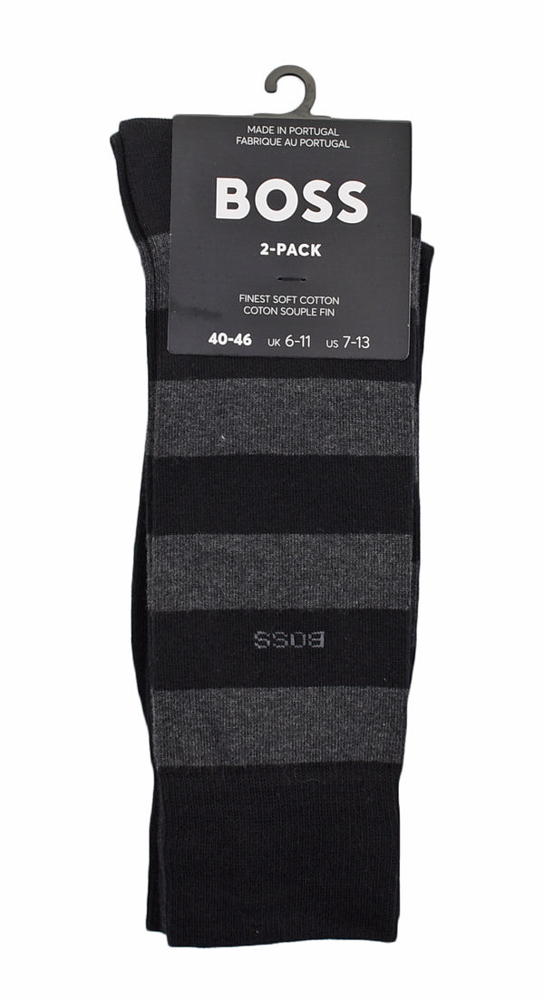 2 Pack Bold Stripe Socks Black Grey