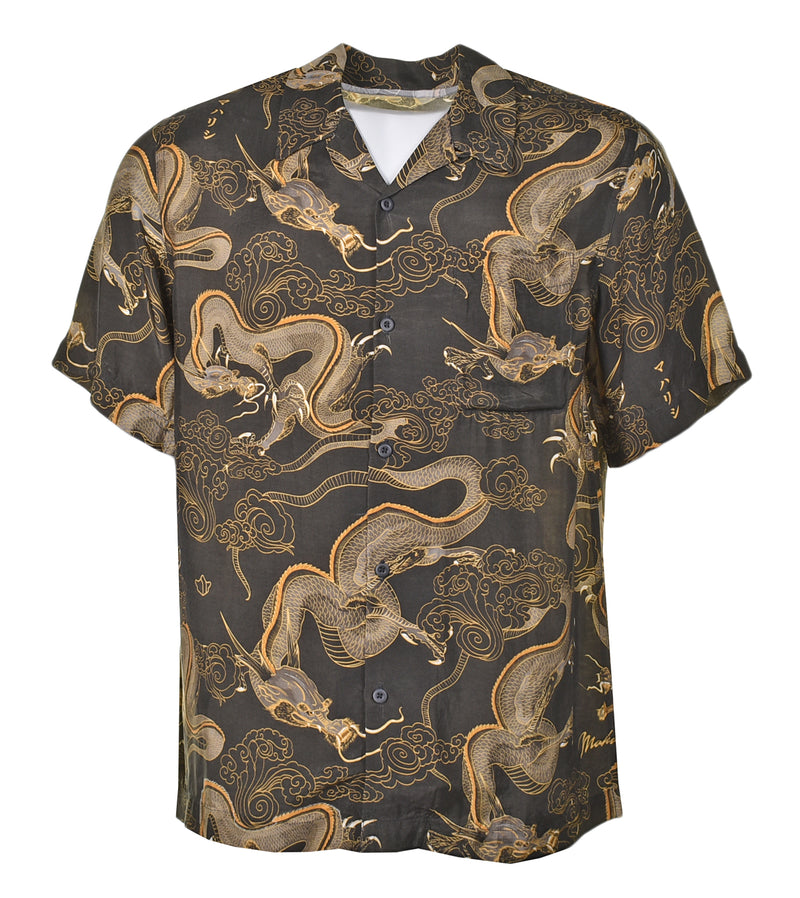 4234 Cloud Dragon Camp Collar Shirt Golden Black