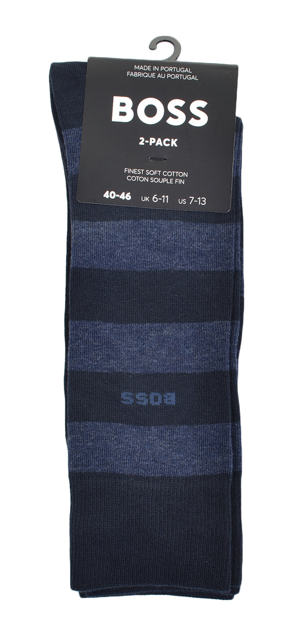 2 Pack Block Stripe Socks Open Blue