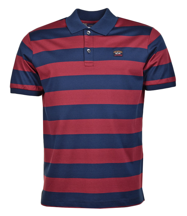 Short Sleeve Stripe Polo Shirt Navy Burgundy